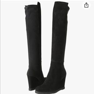 Stuart Weitzman Black Suede Over the Knee Wedge Boots Size 7